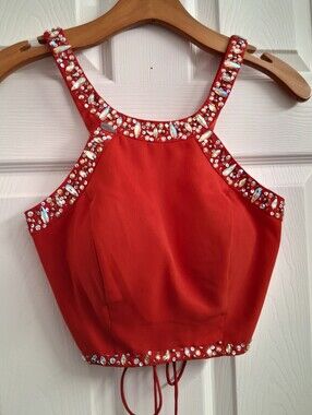 Bee Darlin Red Jeweled Evening Crop Top 3/4
